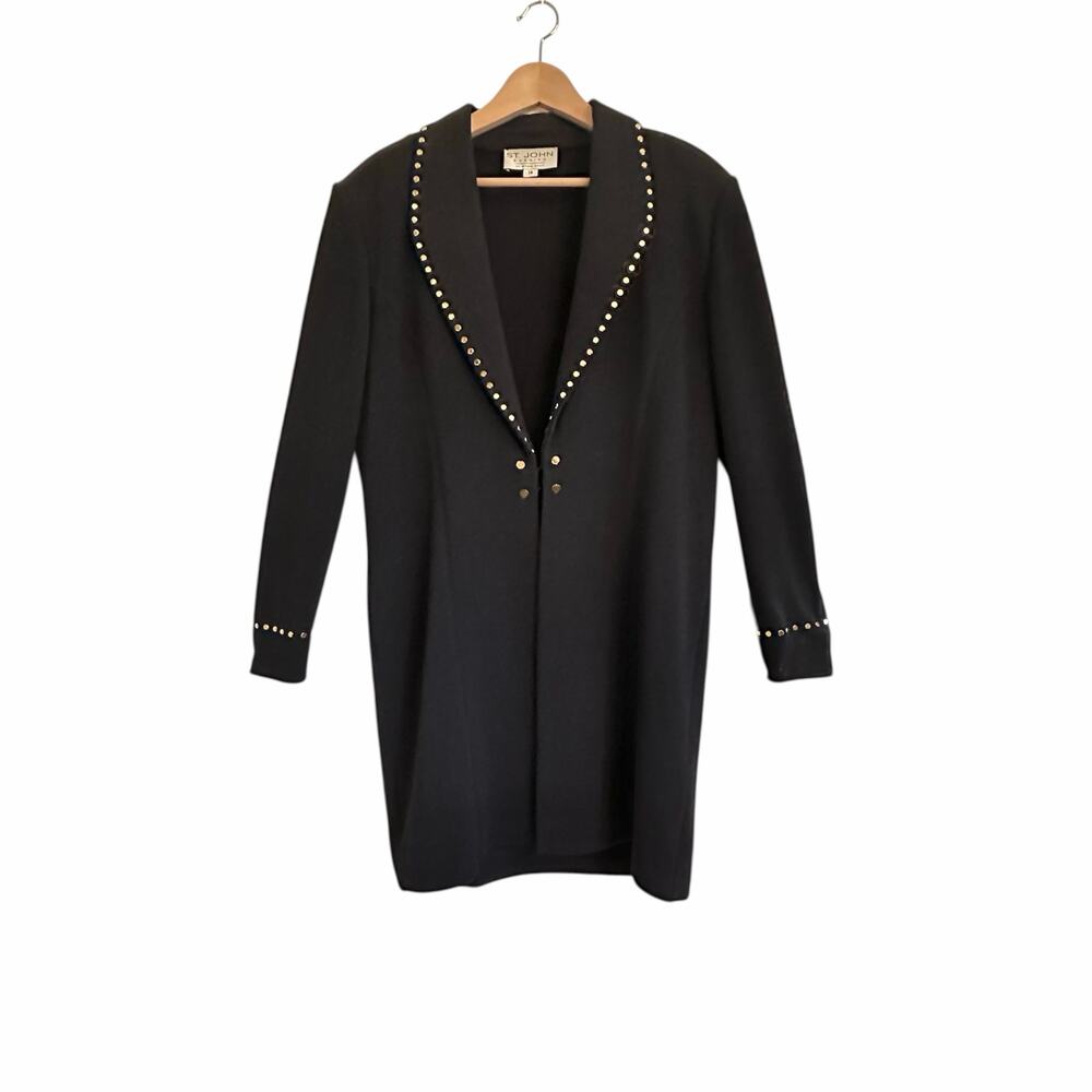 St John Evening Santana Knit Studded Longline Blazer Jacket 14 Classic FLAW